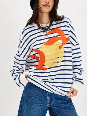 Free People NWT Rare Find Sun And Seagulls Oversized Sweatshirt Cotton size S